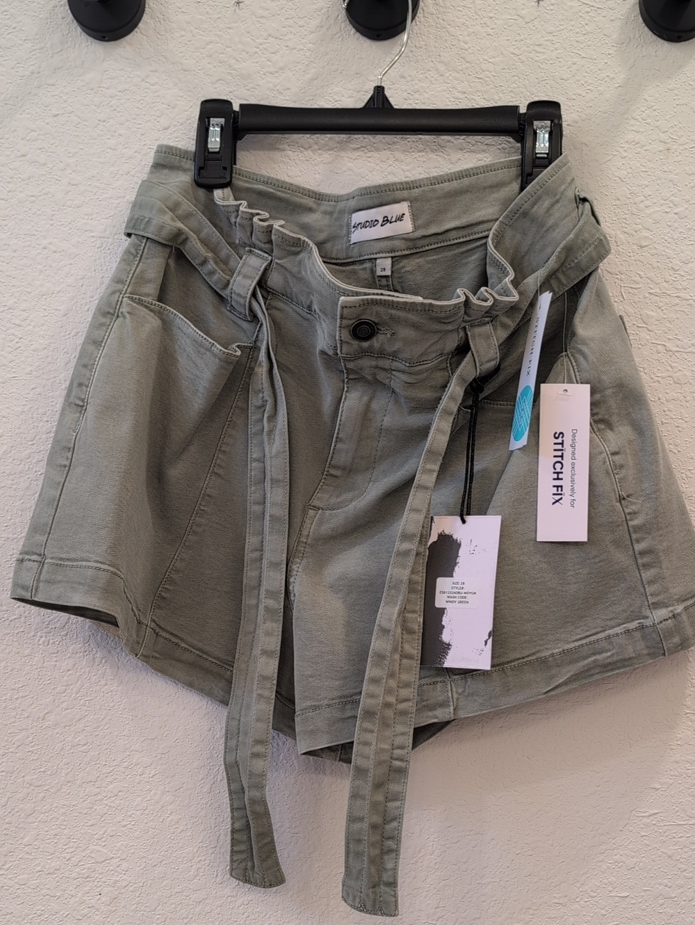 High-Rise Paperbag Tie Shorts in Olive by STITCH FIX